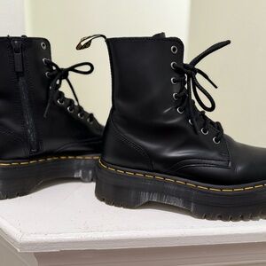 Black Combat Boots with Chunky Sole and Lace-Up Design